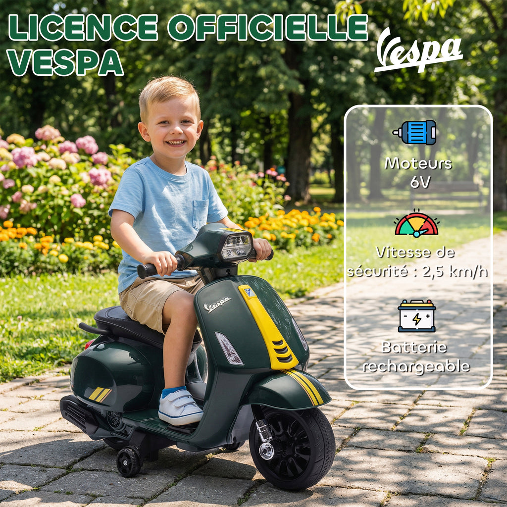 Moto Électrique Enfant 6V avec Roues d'Apprentissage, 2-4 Ans, 71x37x52 cm - Vert Foncé | Magi Jouets