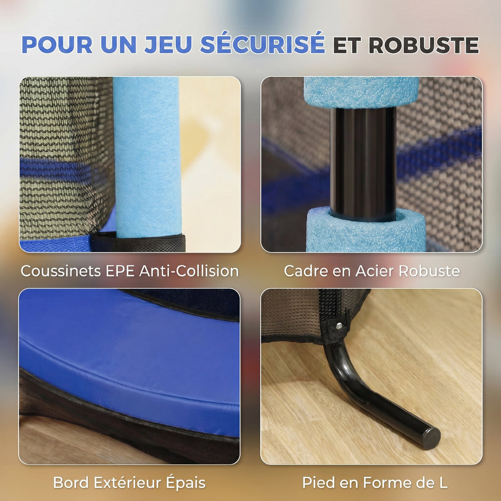 Trampoline Enfant Ø1,63 m avec Filet de Sécurité et Porte Zippée - Bleu | Magi Jouets