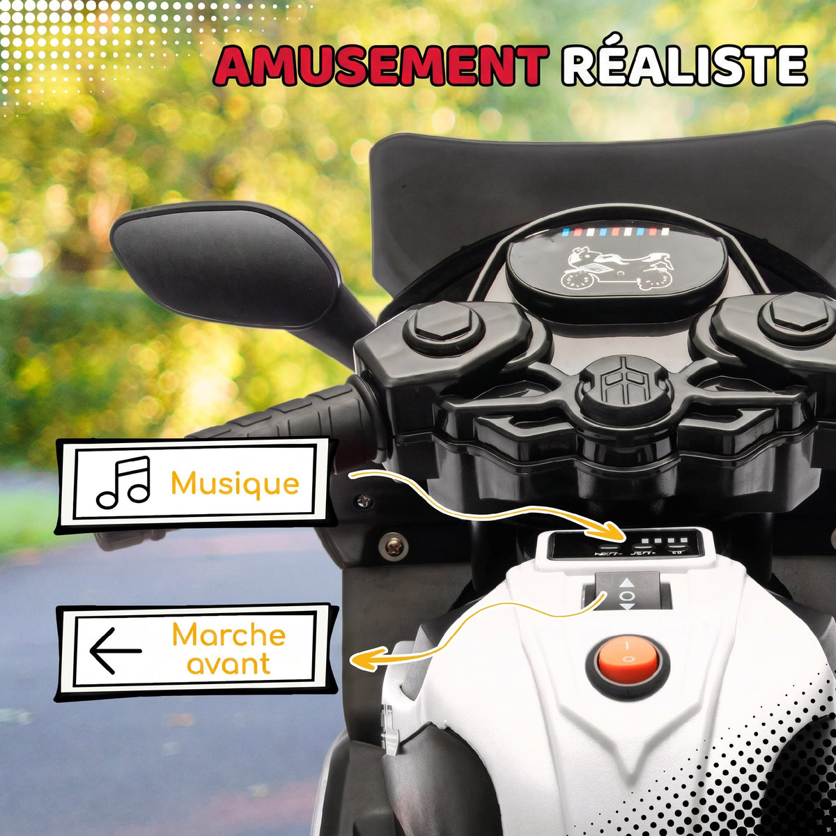 Moto Électrique Enfant 6V avec Effets Lumineux et Sonores - Blanc | Magi Jouets