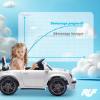Voiture électrique enfants, véhicule électrique 12V, télécommande 2,4G, phares, musique, klaxon, 103 x 55 x 44 cm, blanc