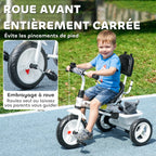 Tricycle Enfant Évolutif Pare-Soleil Pliable avec Canne Amovible et Benne, 105x47x98 cm - Blanc/Noir | Magi Jouets