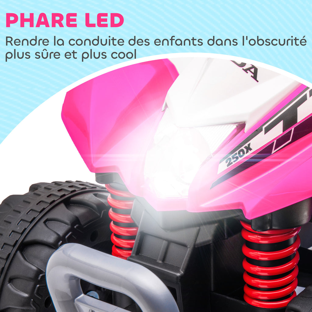 Quad Électrique Enfant 6V, Vitesse 2,8 km/h, Phares LED et Klaxon - Rose | Magi Jouets