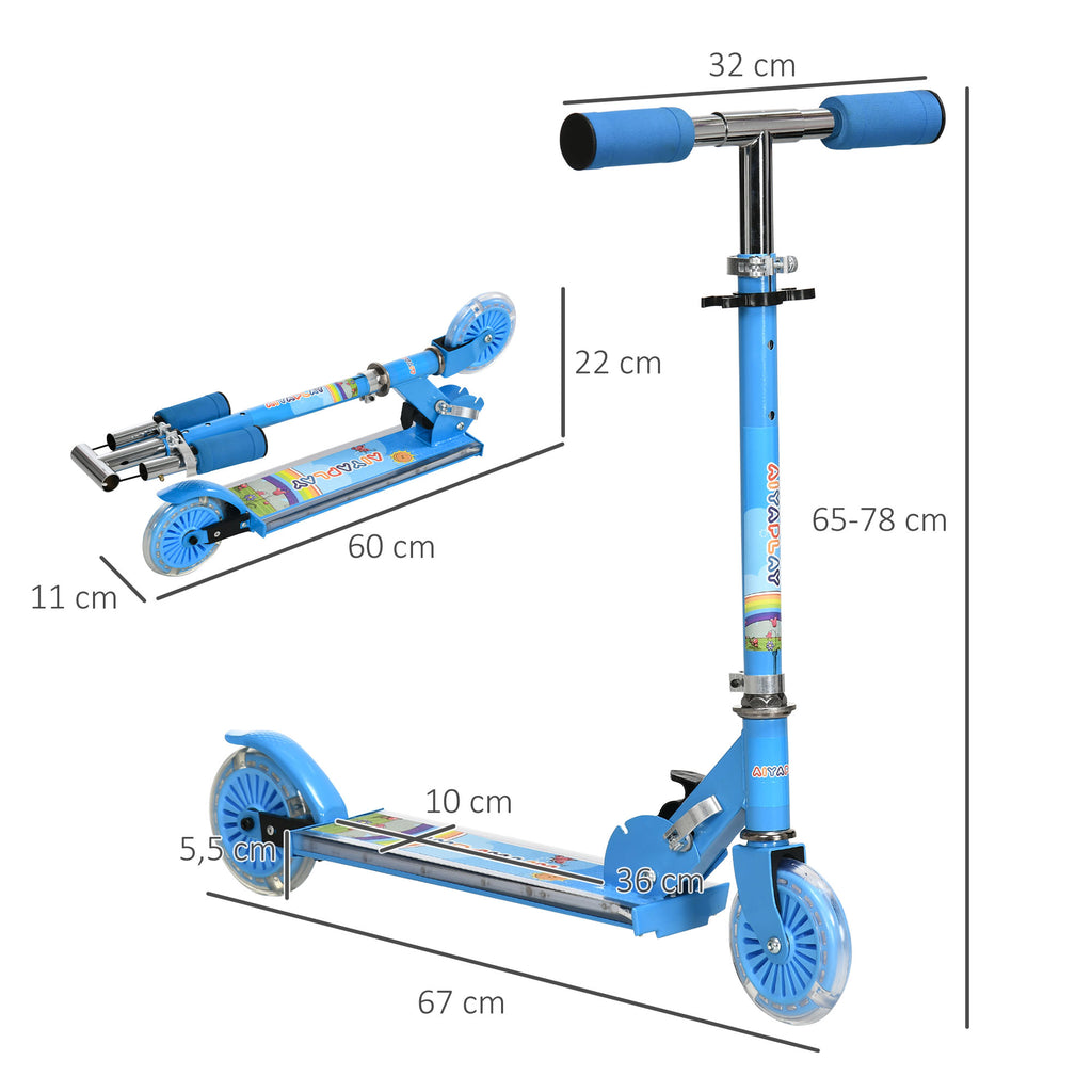 Trottinette pour enfants de 3 à 7 ans pliable roues lumineuses en PU musique 67 x 32 x 78 cm bleu