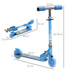 Trottinette pour enfants de 3 à 7 ans pliable roues lumineuses en PU musique 67 x 32 x 78 cm bleu