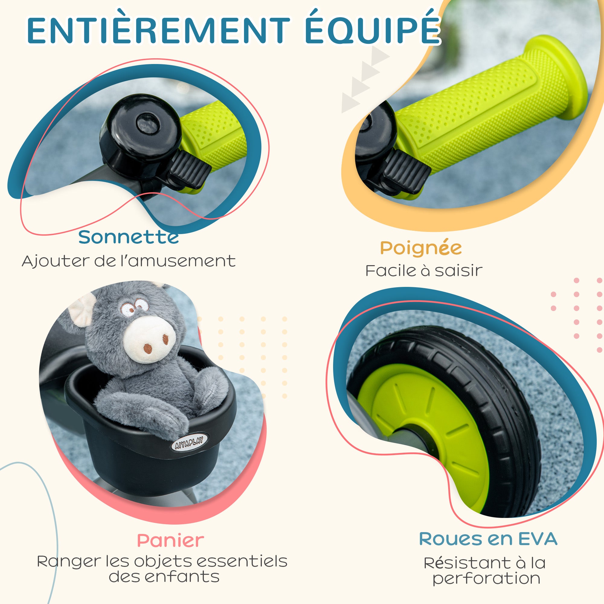Tricycle Enfant avec Sonnette, Panier et Selle Réglable à Dossier, 2-5 Ans - Noir | Magi Jouets