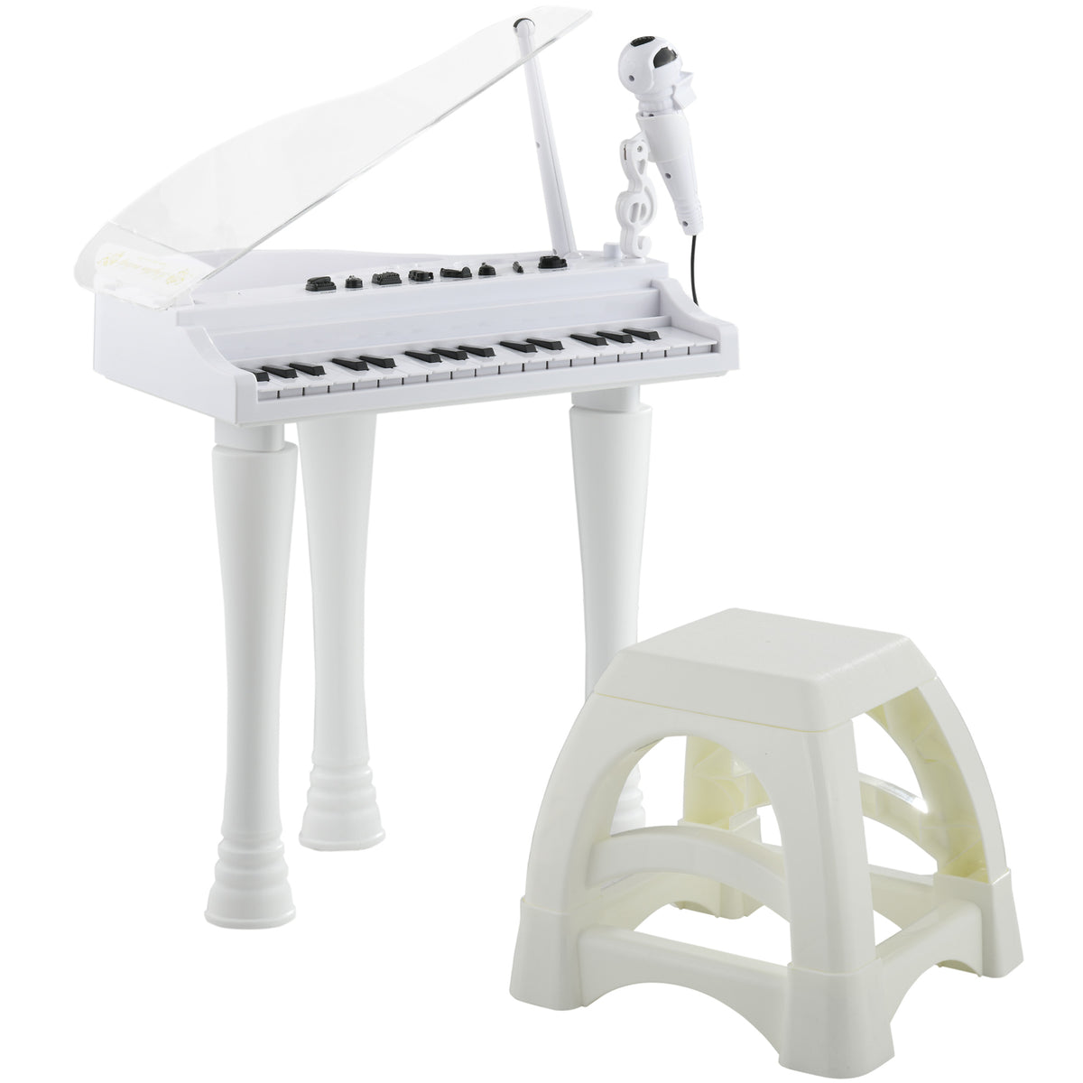 Piano Enfant Électronique 32 Touches avec Tabouret et Couvercle LED - Blanc | Magi Jouets
