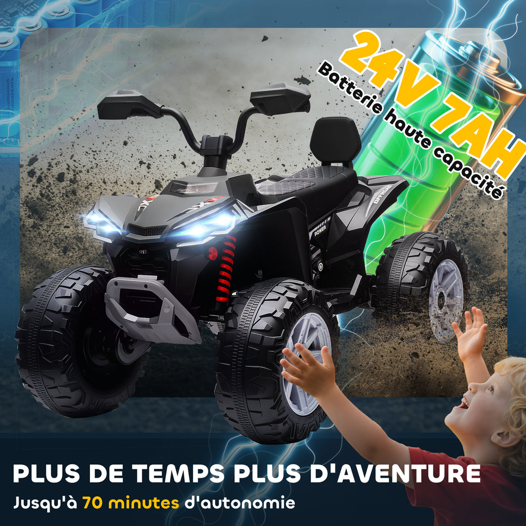 Quad électrique enfant 24V, voiture électrique enfants ATV, double moteur, phares, port USB et MP3, 109x68,5x76cm, noir