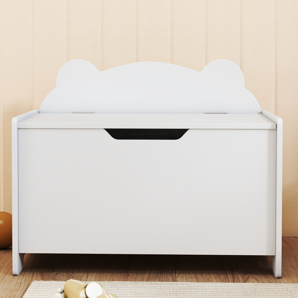 Coffre à Jouets Enfant Forme d'Ours avec Couvercle Rabattable, 60x38x48 cm - Blanc | Magi Jouets