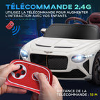 Voiture électrique pour enfant de 3 à 5 ans 2 moteurs 12V 25W 3-5 Km/h télécommande 2,4G Bentley Bacalar blanc