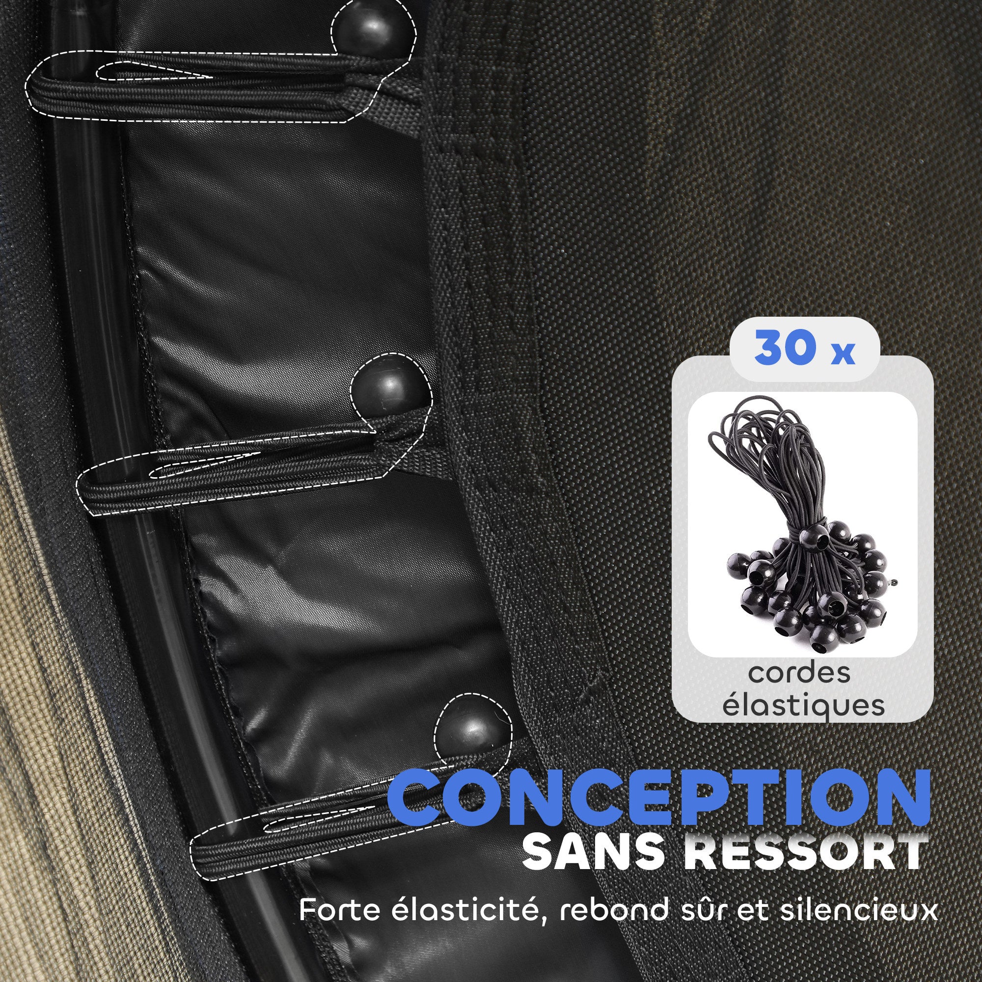 Trampoline Enfant Ø 1,40 × 1,90H m Filet de sécurité Porte zipée Couvre-Ressorts 6 poteaux rembourrés Inclus Noir
