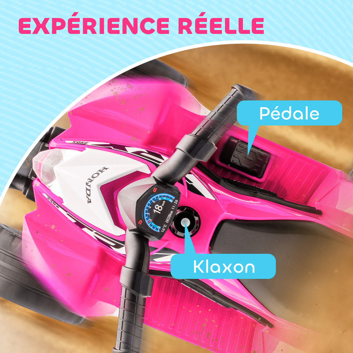 Quad Électrique Enfant 6V, Vitesse 2,8 km/h, Phares LED et Klaxon - Rose | Magi Jouets