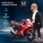 Moto Électrique Enfants sous Licence HONDA 6 V, 3 Km/h, Musique & Lumière, 2 Roues d'Entraînement, Rouge