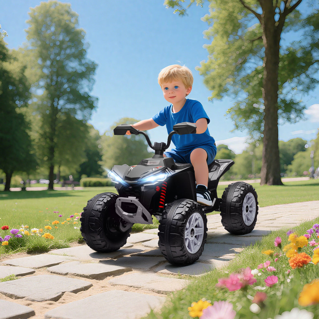 Quad électrique enfant 24V, voiture électrique enfants ATV, double moteur, phares, port USB et MP3, 109x68,5x76cm, noir