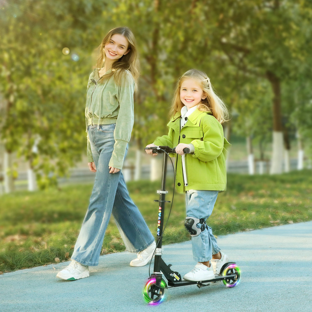 Trottinette enfants 3 à 8 ans, trottinette pliable à 2 roues LED roues lumineuses, 4 réglages en hauteur, noir