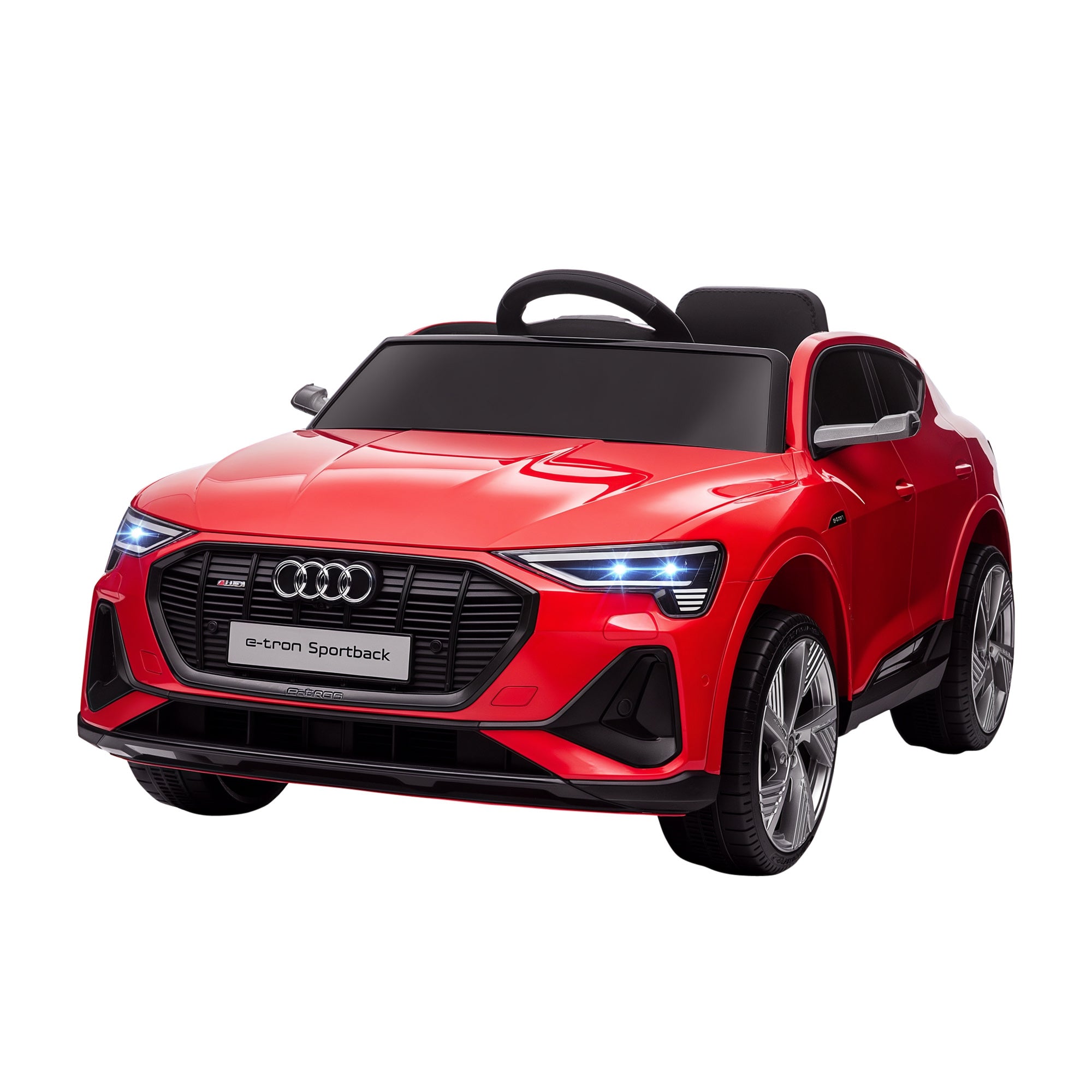 Voiture électrique enfants sous Licence Audi e-tron Sportback, véhicule électrique 12V Max. 5 Km/h avec télécommande 2,4G, phares LED, musique, klaxon, port USB, MP3, rouge