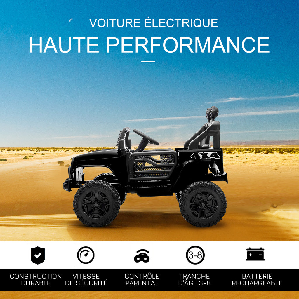 Voiture électrique pour enfants 12V avec télécommande, suspension à 4 roues, phares et klaxon, MP3, vitesse 3-5 km/h, pour 3-6 ans - noir