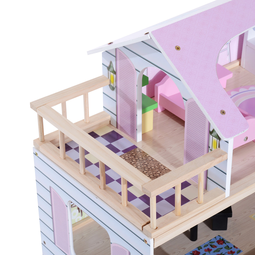 Maison de Poupée en Bois 4 Étages avec 13 Accessoires, 3+ Ans, 60x30x80 cm - Blanc et Rose | Magi Jouets