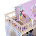 Maison de Poupée en Bois 4 Étages avec 13 Accessoires, 3+ Ans, 60x30x80 cm - Blanc et Rose | Magi Jouets