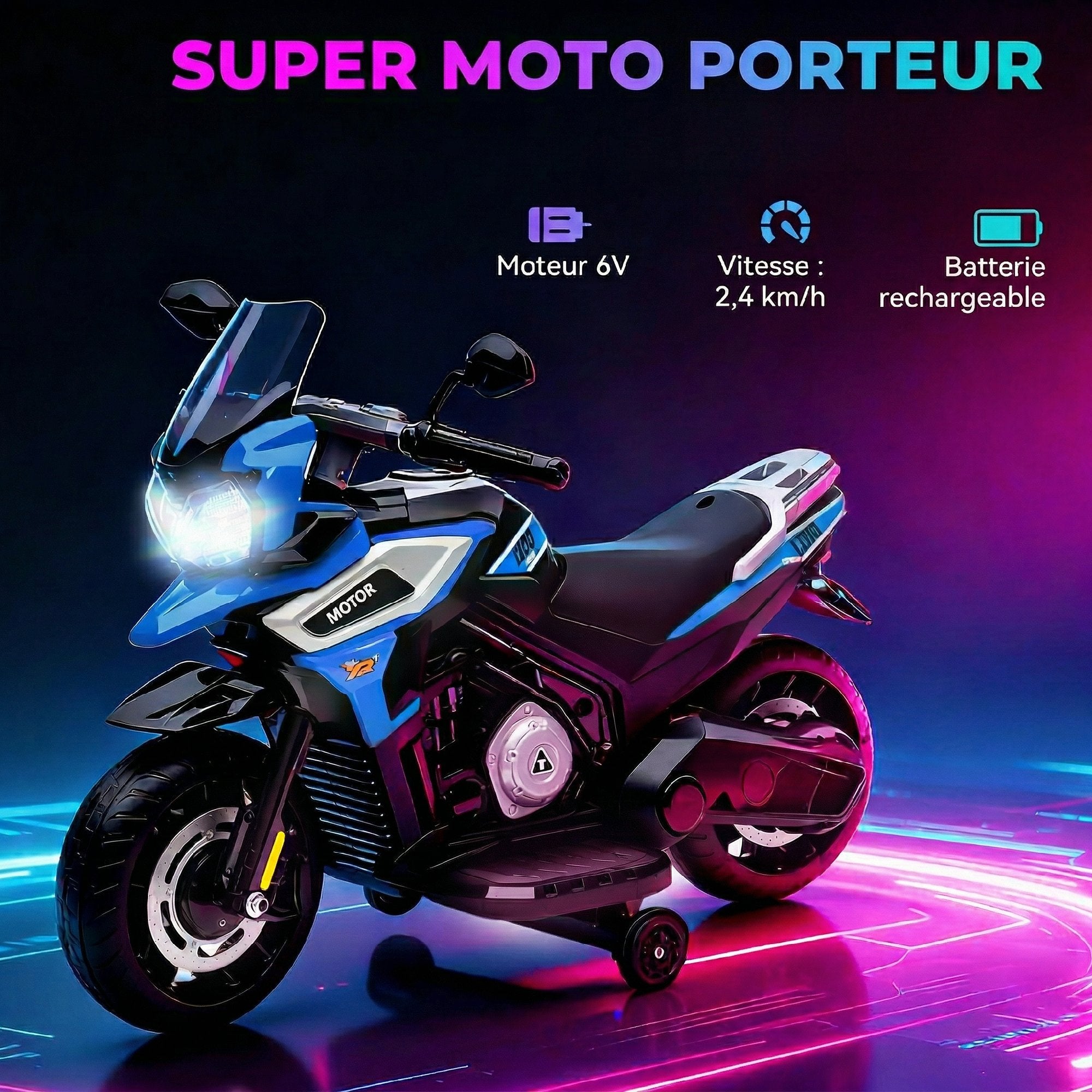 Moto Électrique Enfant 6V avec Musique et Effets Lumineux - Bleu | Magi Jouets