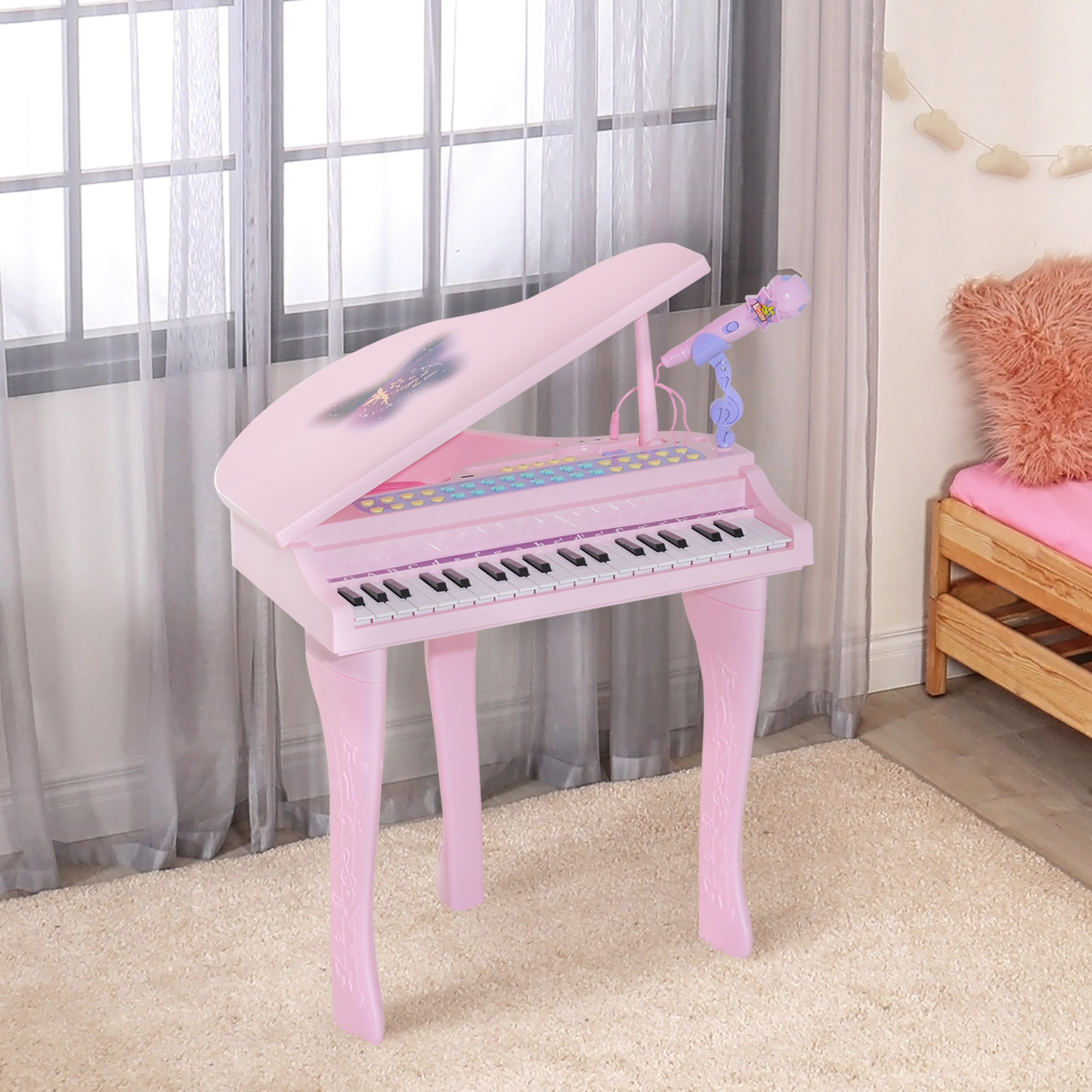 Piano à Queue Électronique Enfant 37 Touches avec Micro et Haut-Parleur - Rose | Magi Jouets