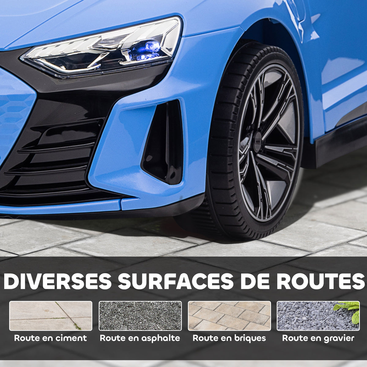 Voiture électrique enfant 12 V - véhicule électrique avec télécommande parentale fournie - V. Max. 5 Km/h - effets sonores, lumineux - Audi RS E-tron GT bleu