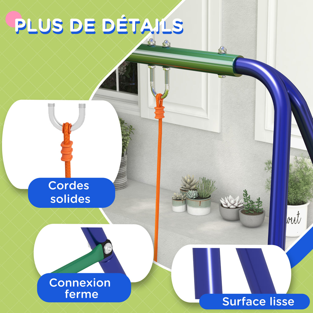 Portique Balançoire Enfant 2 Sièges, Structure Métal Charge Max 90 kg - Multicolore | Magi Jouets