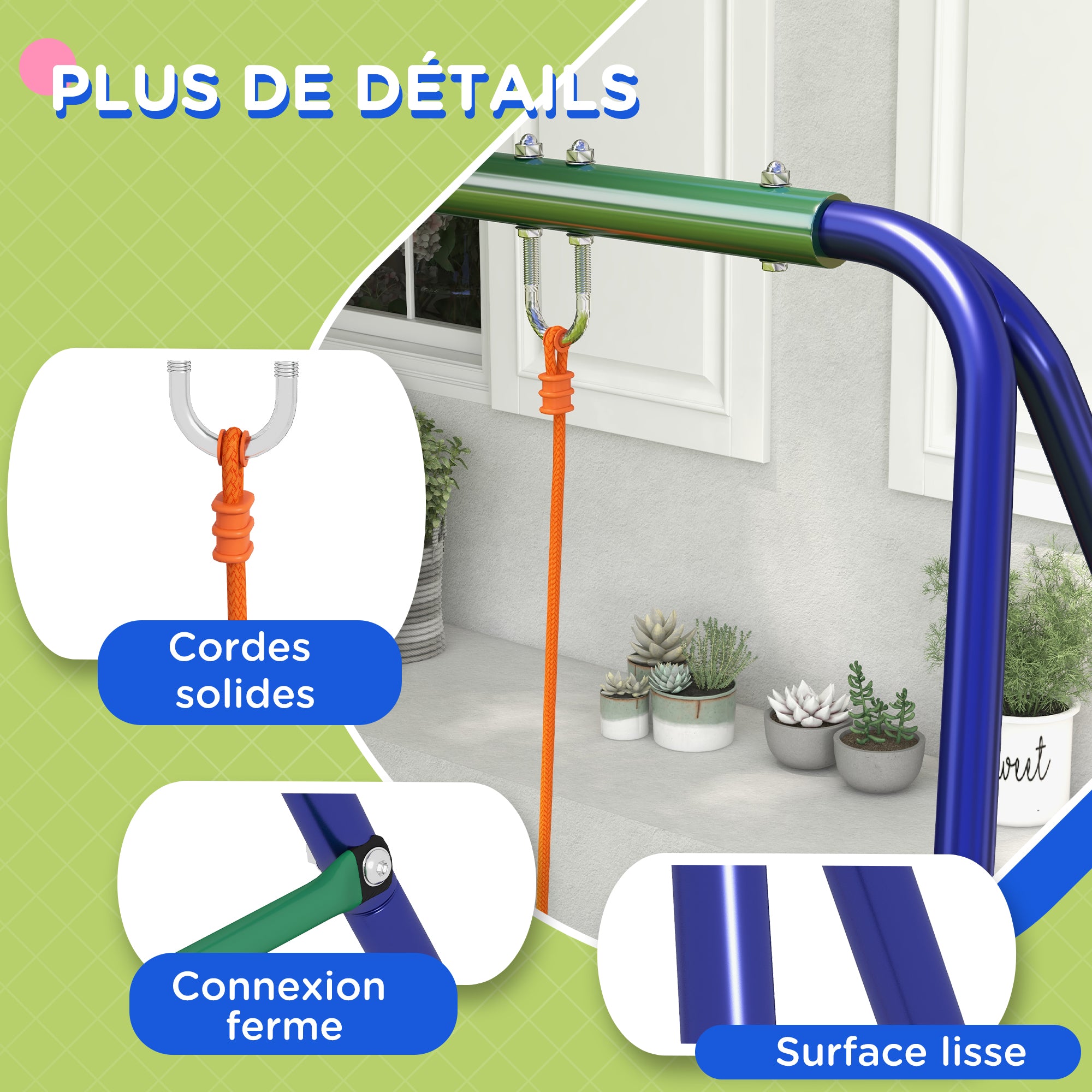 Portique Balançoire Enfant 2 Sièges, Structure Métal Charge Max 90 kg - Multicolore | Magi Jouets