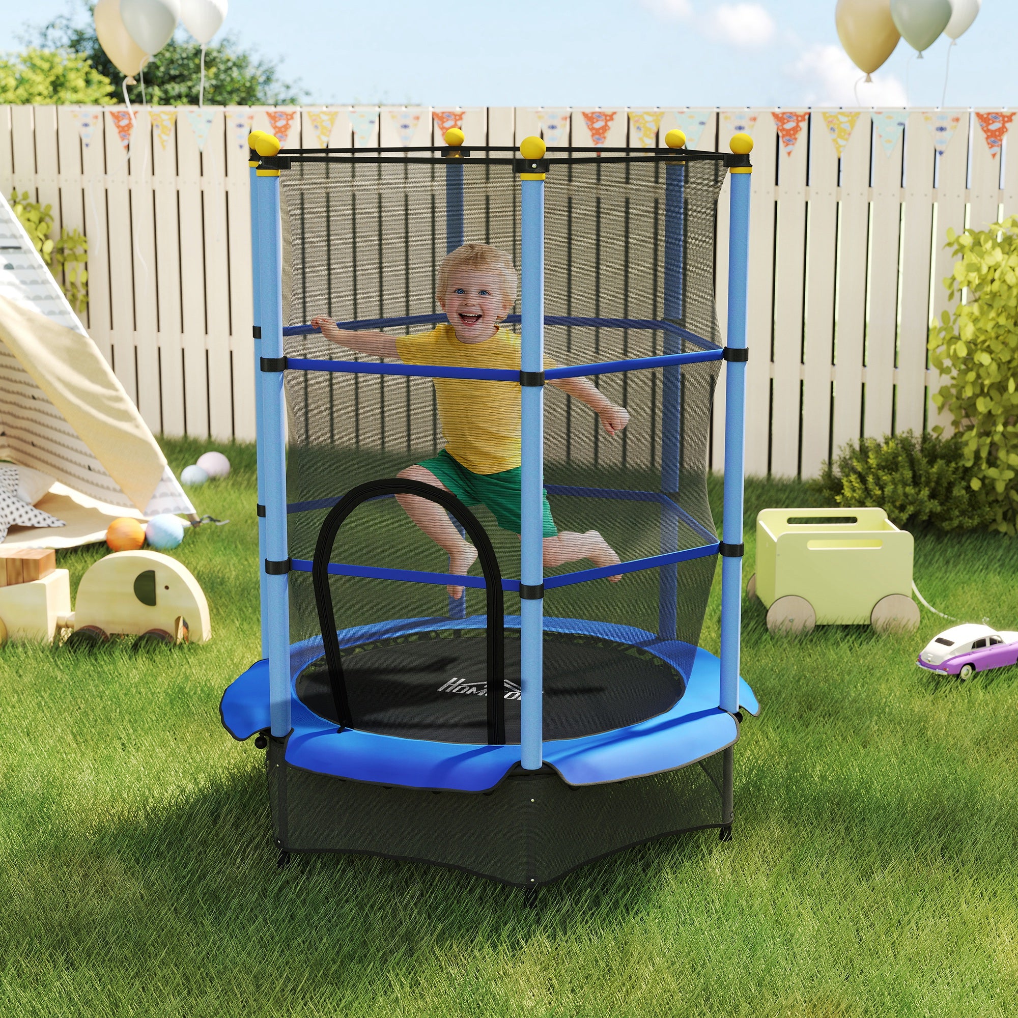 Trampoline Enfant Ø1,40 m avec Filet de Sécurité et Porte Zippée - Bleu | Magi Jouets