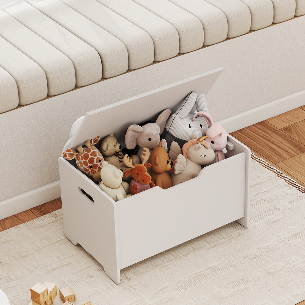 Coffre à Jouets Enfant Forme d'Ours avec Couvercle Rabattable, 60x38x48 cm - Blanc | Magi Jouets