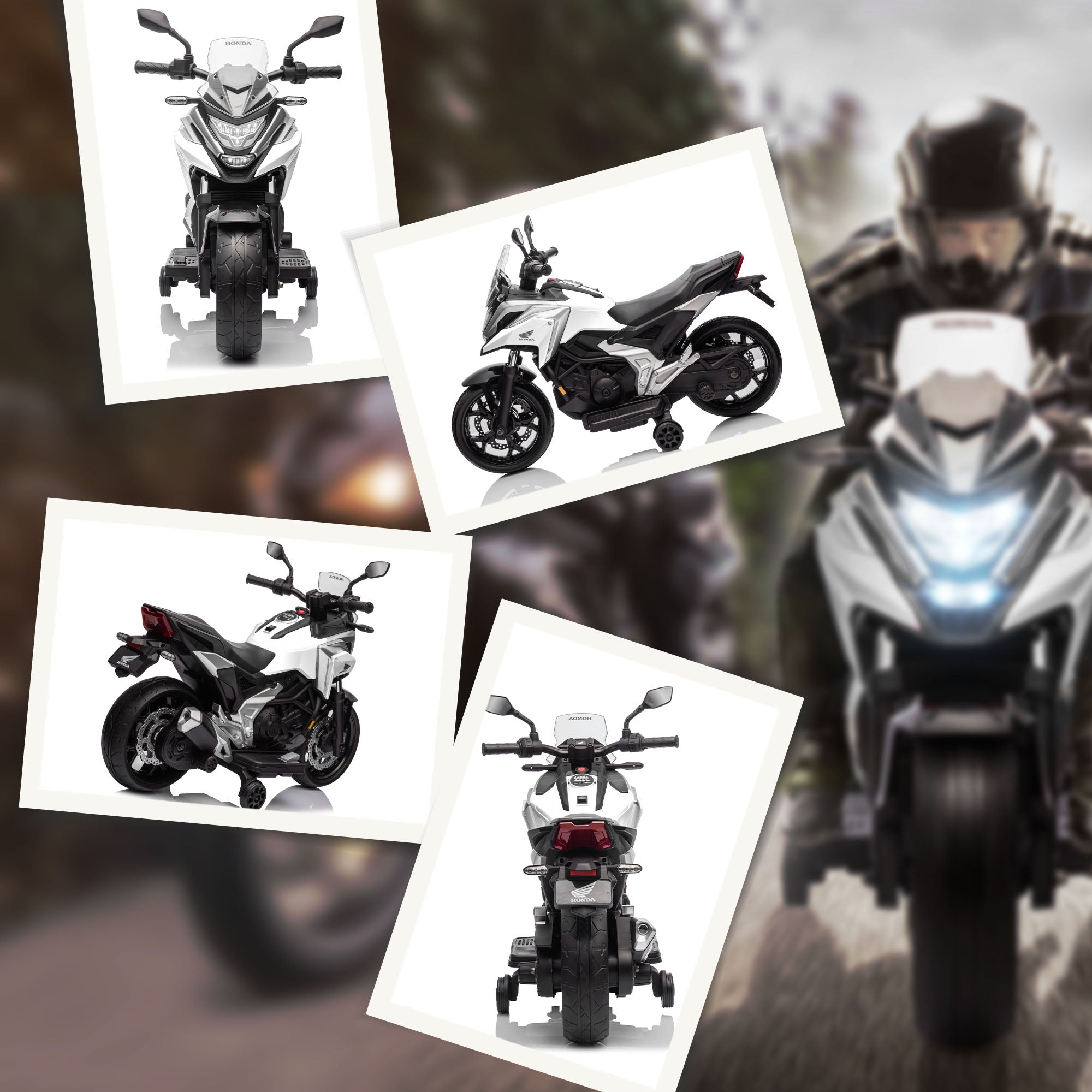 Moto électrique pour enfants moto porteur Honda pour enfants 3 à 6 ans avec musique, phares blanc