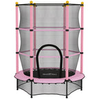 Trampoline Enfant Ø 1,40 × 1,90H m Filet de sécurité Porte zipée Couvre-Ressorts 6 poteaux rembourrés Inclus Rose