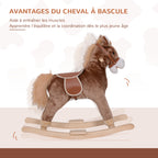 Cheval à Bascule Cowboy avec Selle Confort, Bois de Peuplier, 36+ Mois, Charge 40 kg - Marron | Magi Jouets