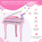 Piano à Queue Électronique Enfant 37 Touches avec Micro et Haut-Parleur - Rose | Magi Jouets