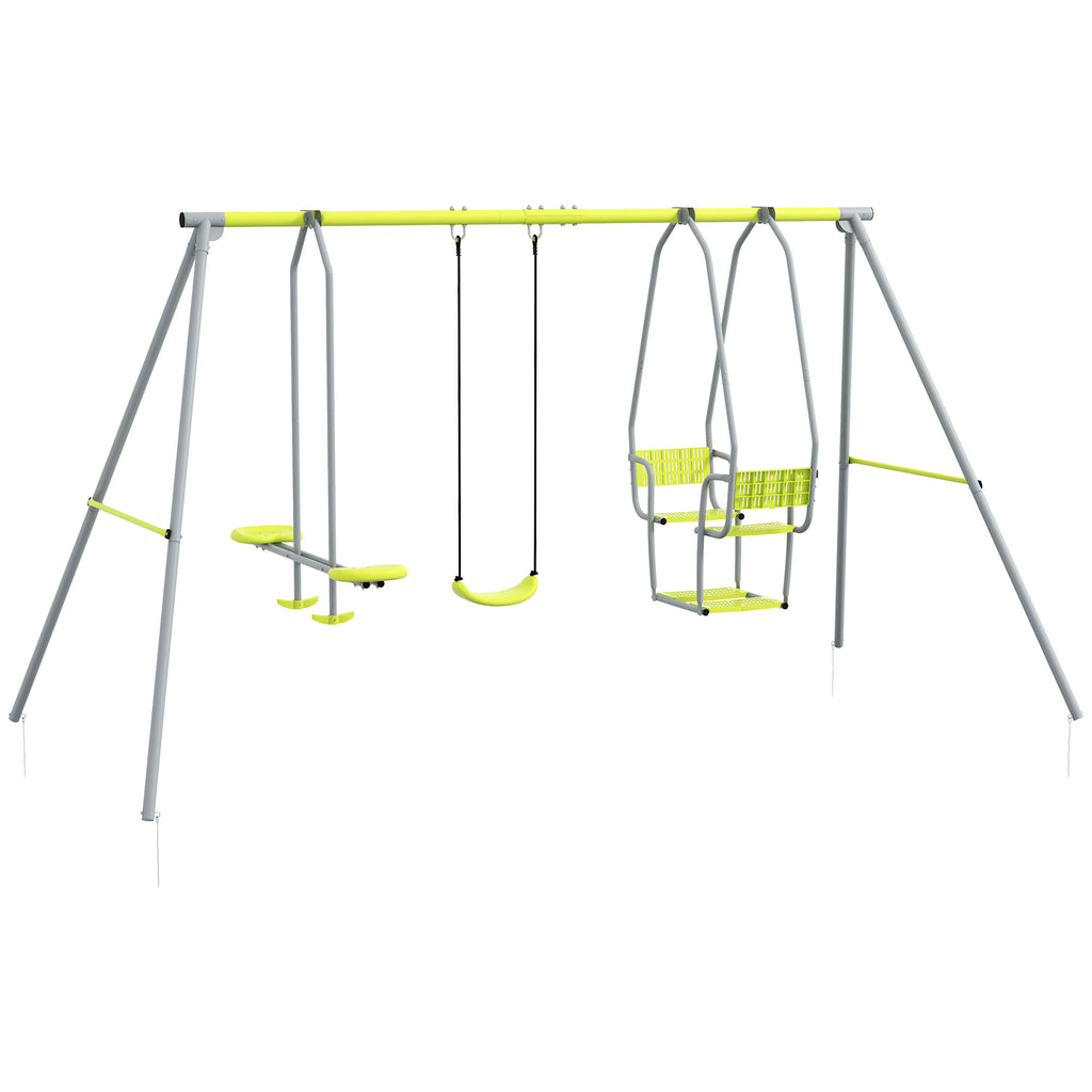 Portique Balançoire Enfant 3 en 1 avec Vis-à-Vis et Siège, Charge Max 225 kg - Vert | Magi Jouets