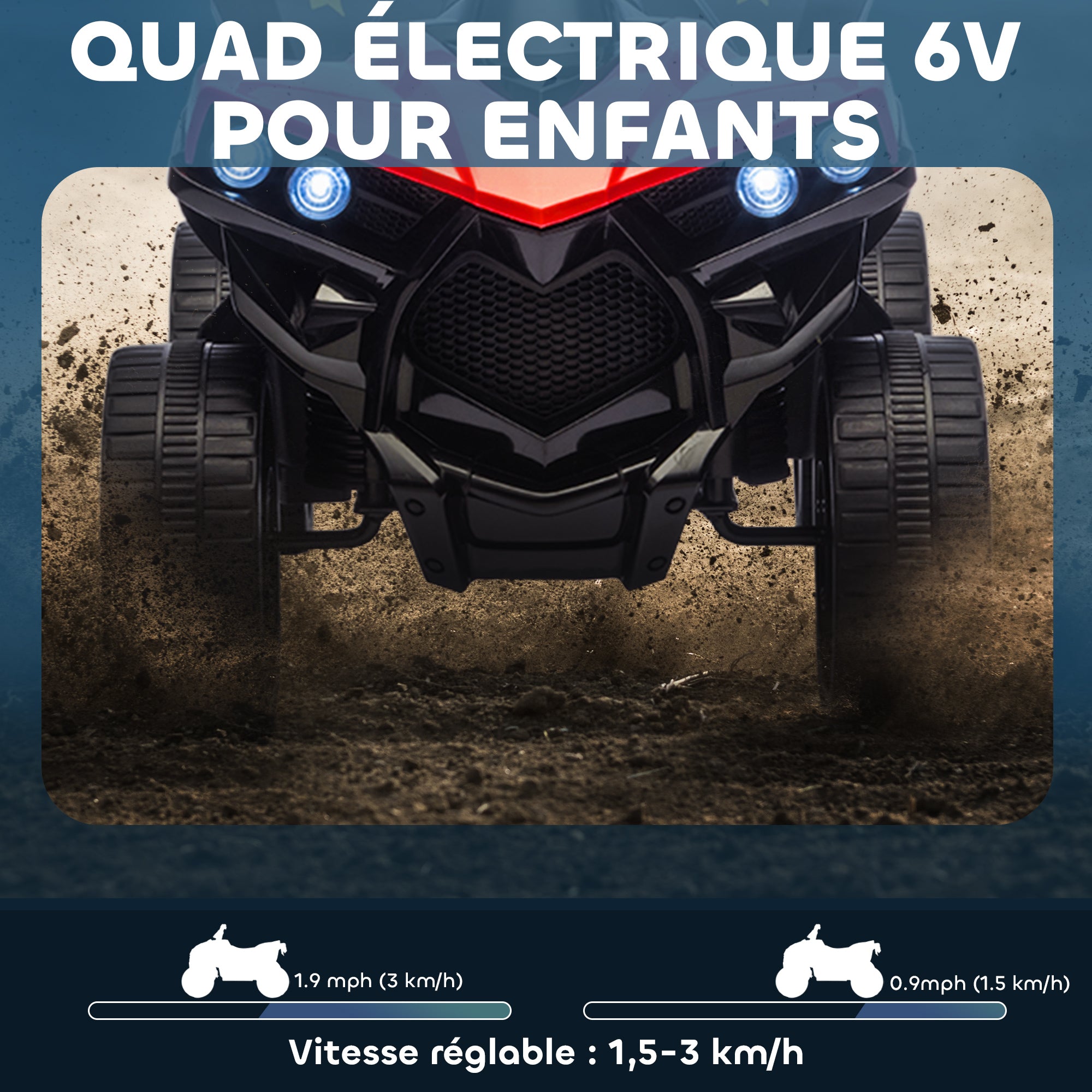 Quad Électrique Enfant 6V ATV avec Musique et Phares LED, 18-56 Mois, 70x42x45 cm - Rouge | Magi Jouets