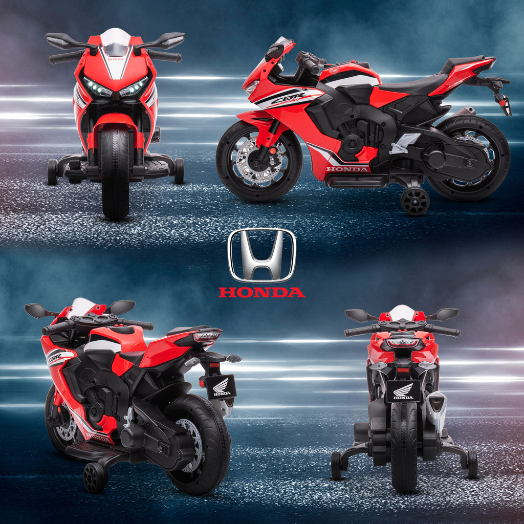 Moto Électrique Enfants sous Licence HONDA 6 V, 3 Km/h, Musique & Lumière, 2 Roues d'Entraînement, Rouge