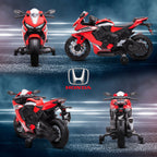 Moto Électrique Enfants sous Licence HONDA 6 V, 3 Km/h, Musique & Lumière, 2 Roues d'Entraînement, Rouge
