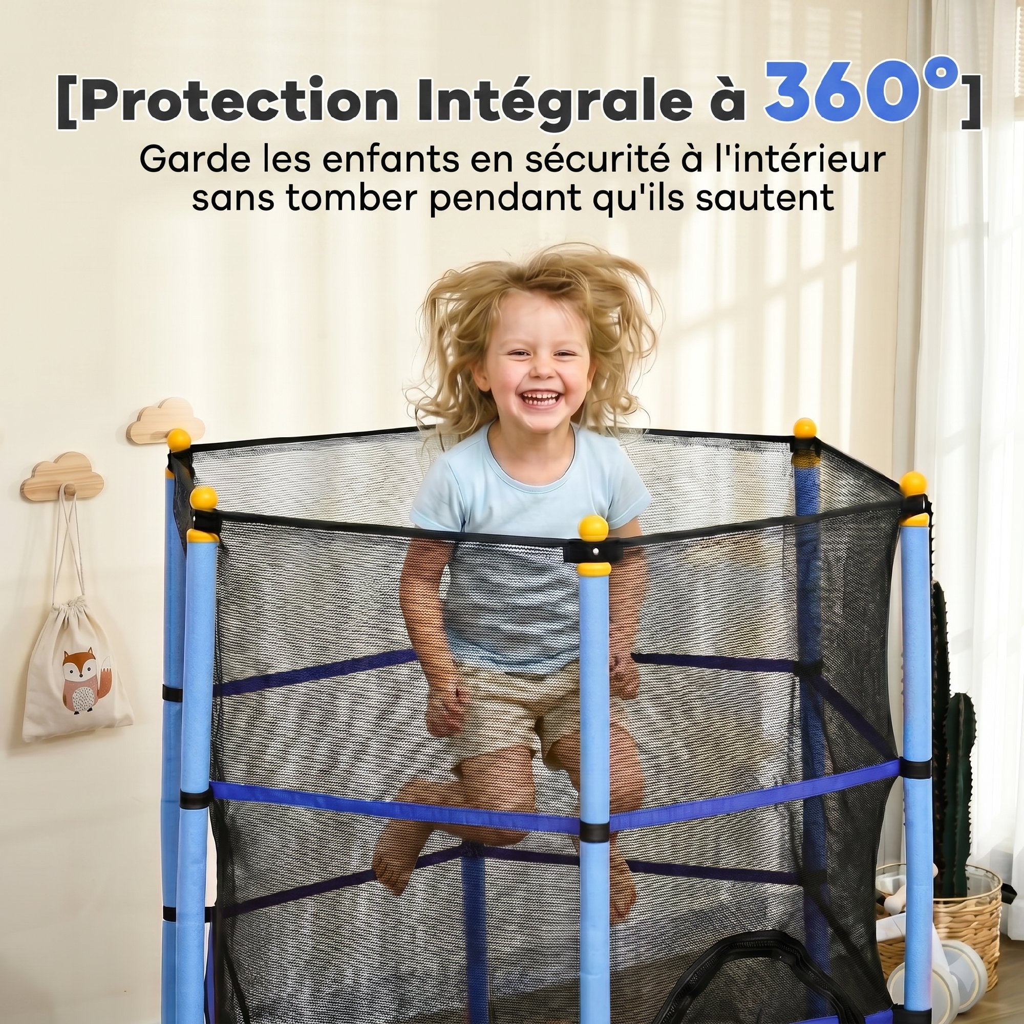 Trampoline Enfant Ø1,63 m avec Filet de Sécurité et Porte Zippée - Bleu | Magi Jouets