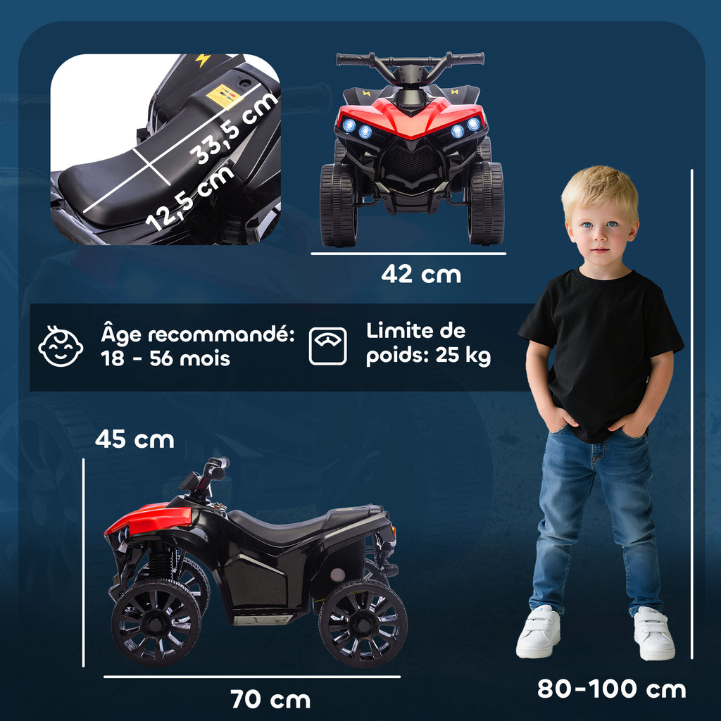 Quad Électrique Enfant 6V ATV avec Musique et Phares LED, 18-56 Mois, 70x42x45 cm - Rouge | Magi Jouets