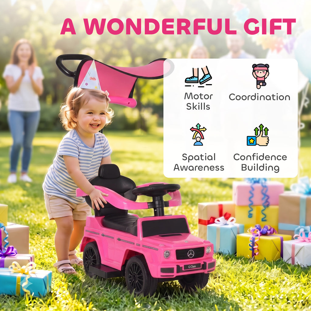 Porteur Enfants Voiture Enfant Multi-équipée 12-36 Mois klaxon Marche-Pieds, Garde-Corps et ombrelle Rose