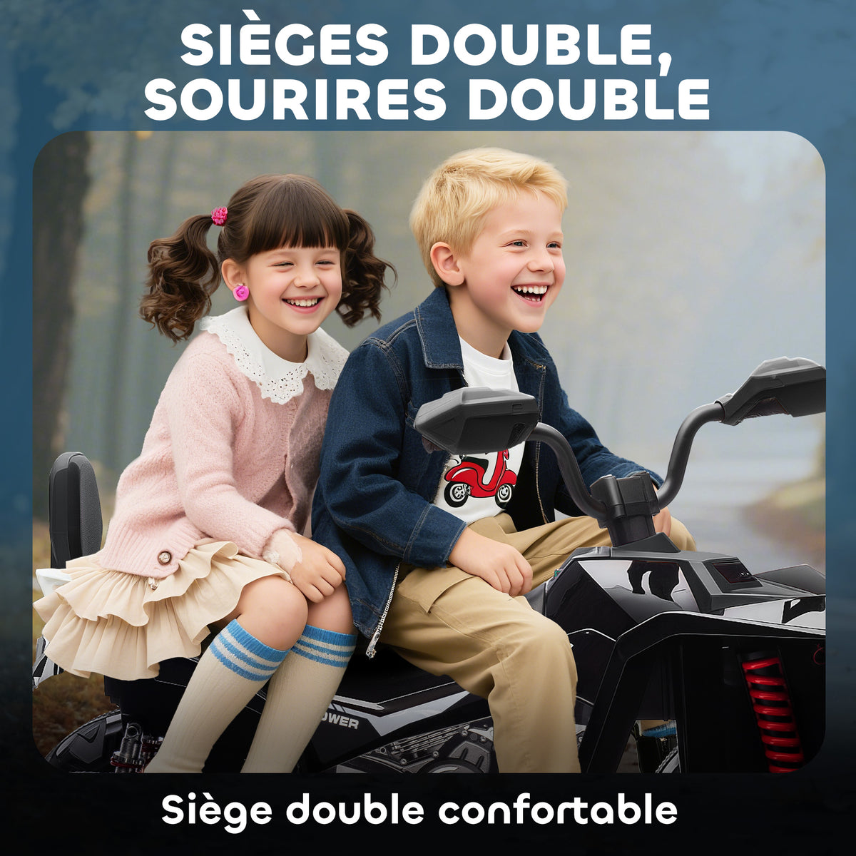 Quad électrique enfant 24V, voiture électrique enfants ATV, double moteur, phares, port USB et MP3, 109x68,5x76cm, noir