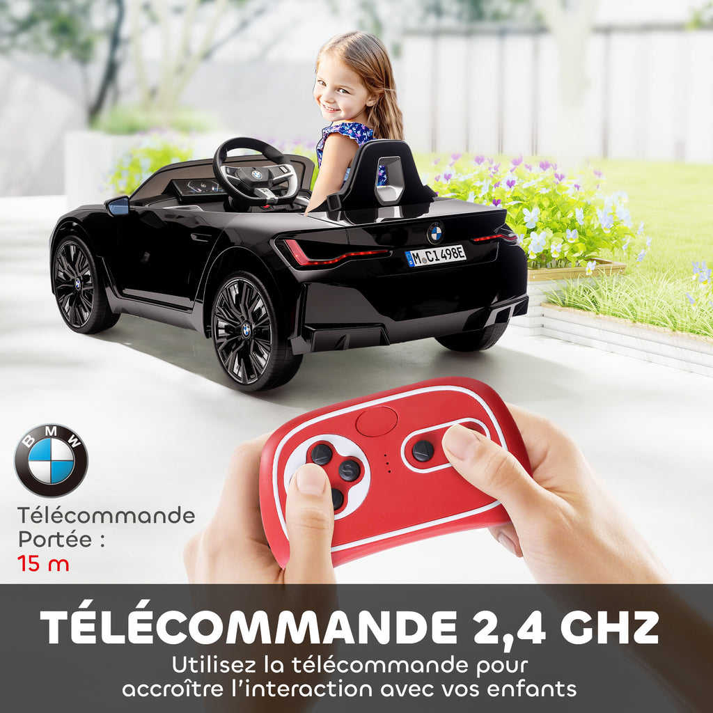 Voiture électrique pour enfants licence BMW I4 12V avec télécommande MP3 Musique Lumières et Ceinture 115x67x45 cm Noir