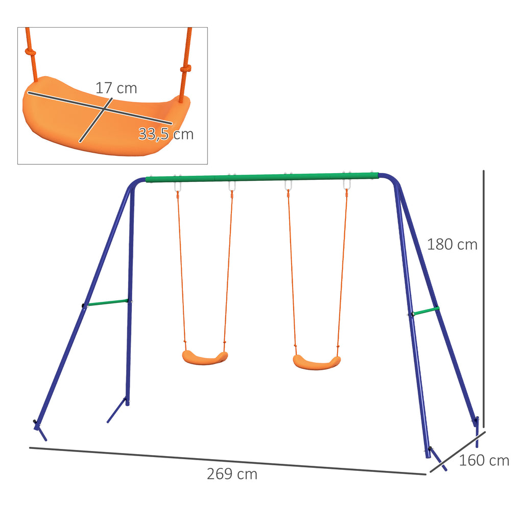 Portique Balançoire Enfant 2 Sièges, Structure Métal Charge Max 90 kg - Multicolore | Magi Jouets