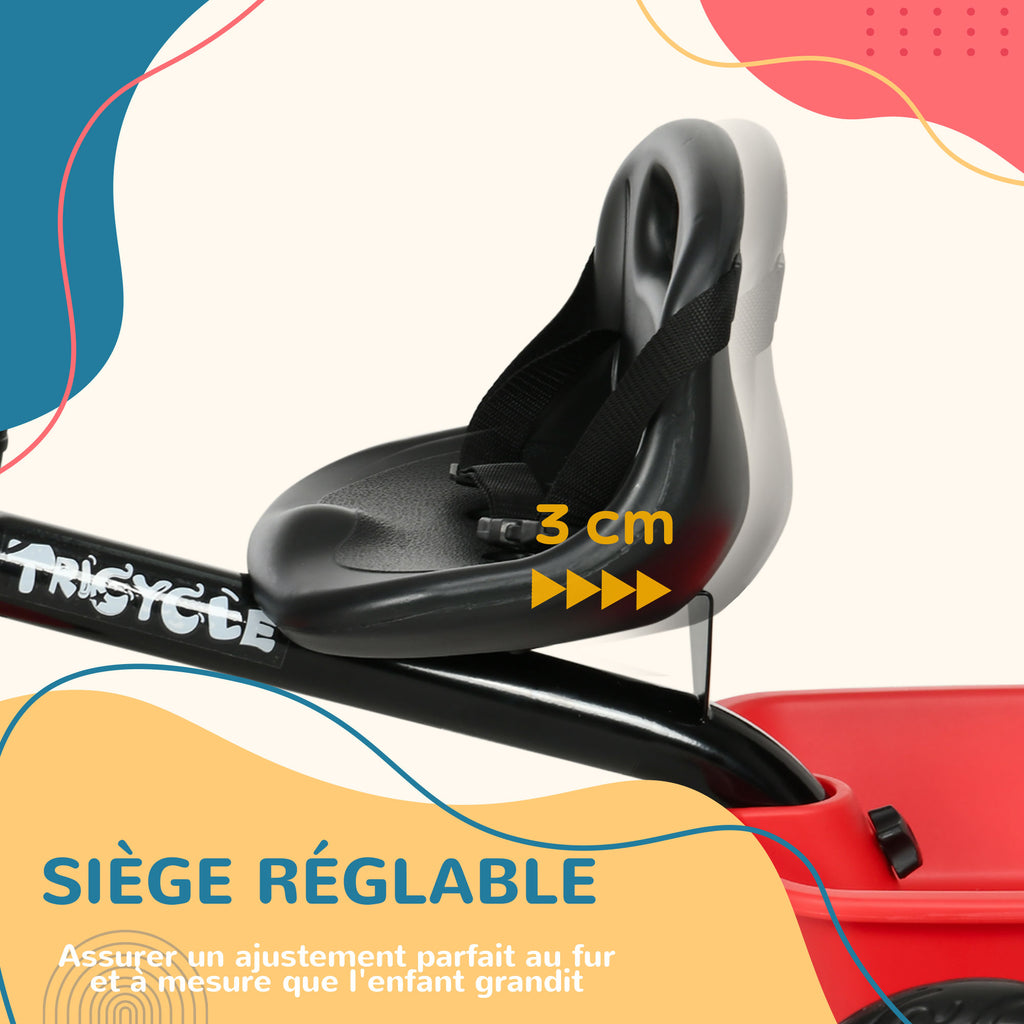 Tricycle Enfant Évolutif avec Siège Réglable, 2 Paniers et Ceinture, 2-5 Ans - Rouge/Noir | Magi Jouets