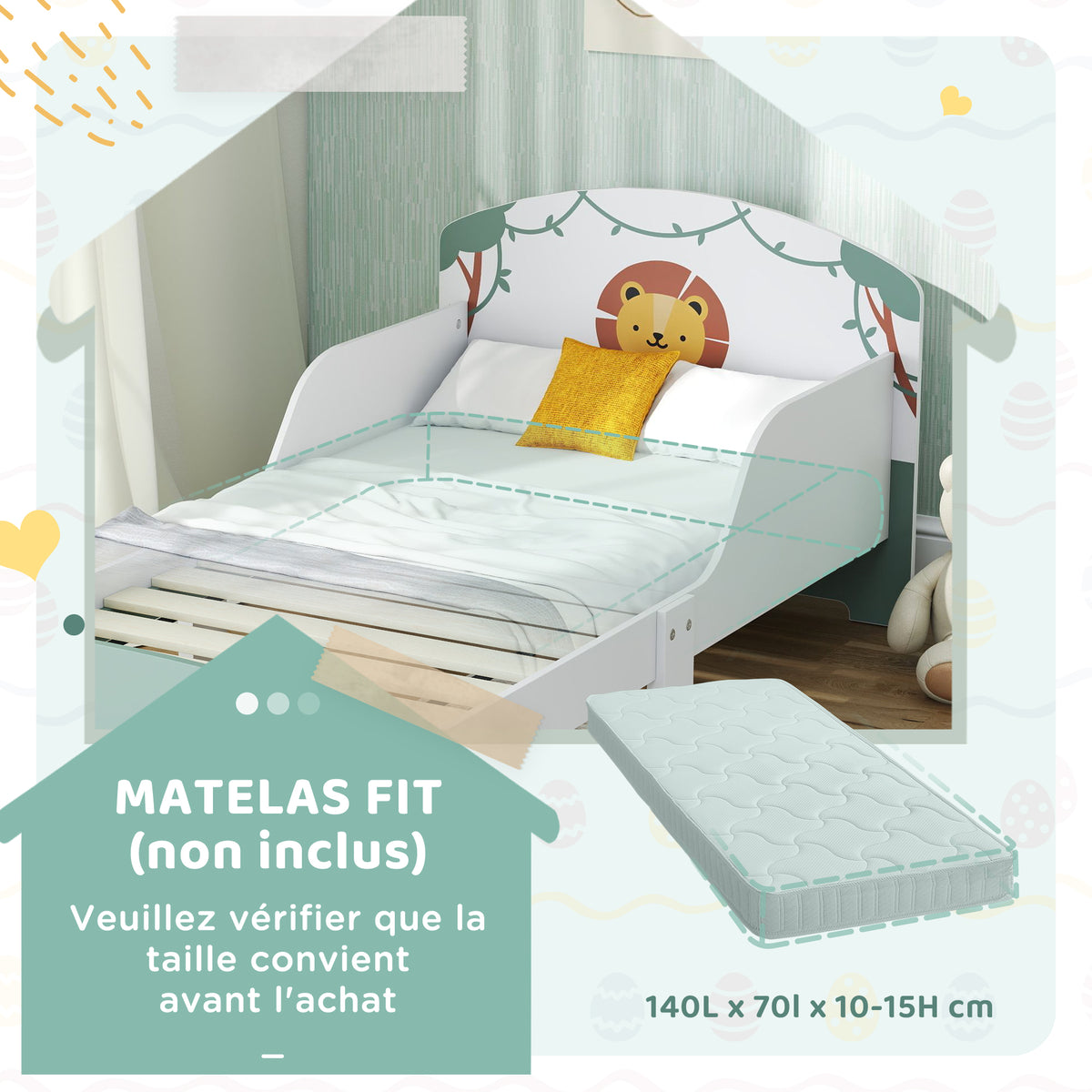 Lit Enfant 70x140 cm avec Barrière de Sécurité, Sommier à Lattes et Rangement - Vert | Magi Jouets