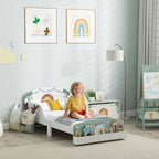 Lit Enfant 70x140 cm avec Barrière de Sécurité, Sommier à Lattes et Rangement - Vert | Magi Jouets