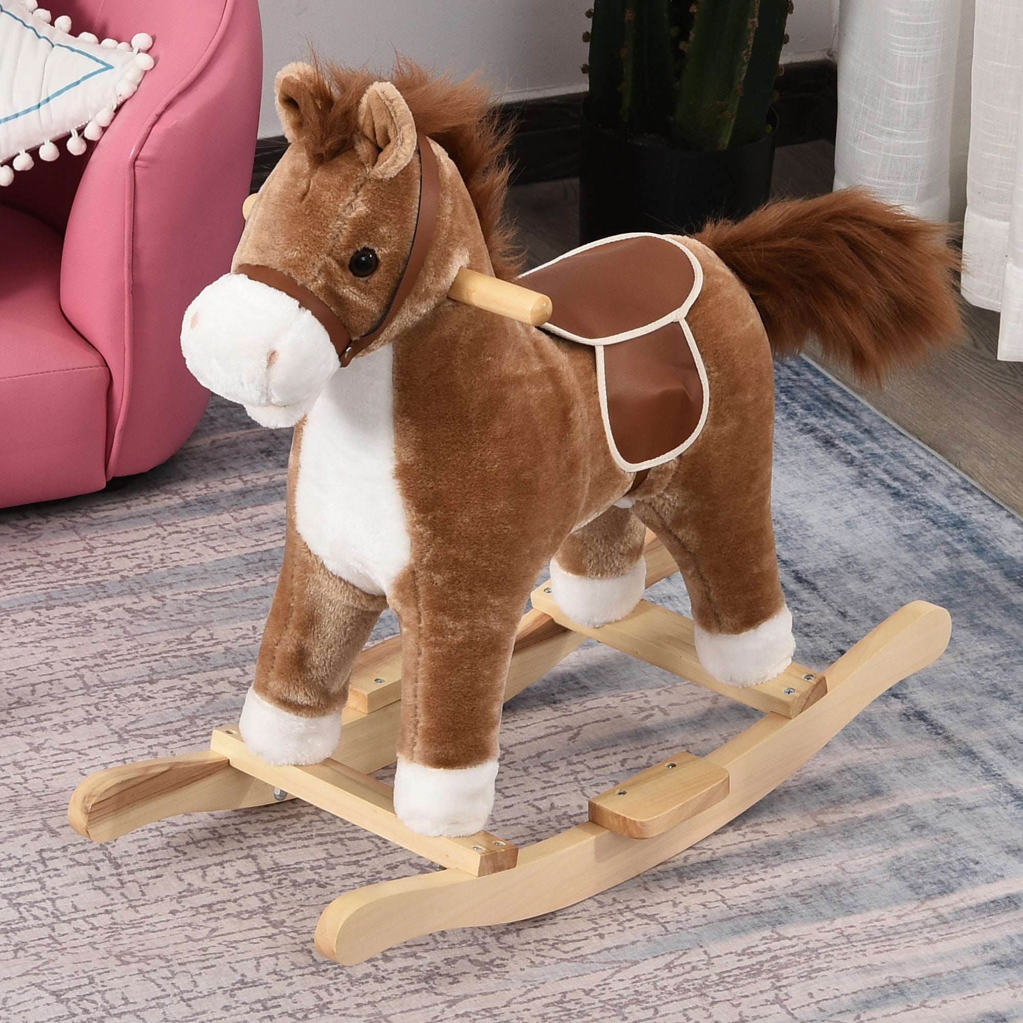 Cheval à Bascule Selle Confort en Bois de Peuplier, 65x32,5x61 cm - Marron | Magi Jouets