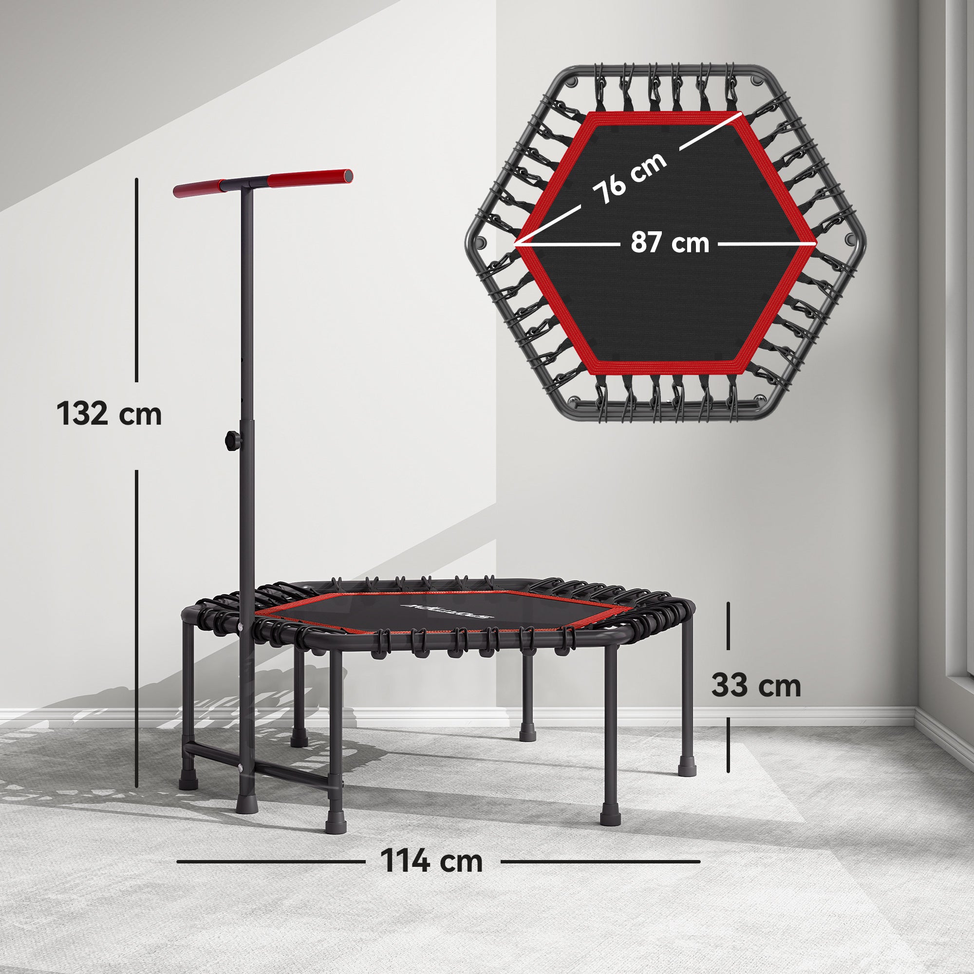 Trampoline de Fitness 114 cm avec Cordes Élastiques et Poignée Réglable - Rouge | Magi Jouets