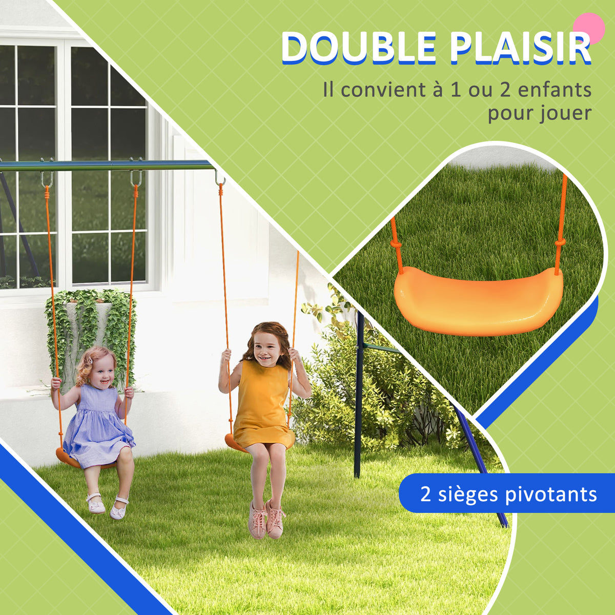 Portique Balançoire Enfant 2 Sièges, Structure Métal Charge Max 90 kg - Multicolore | Magi Jouets