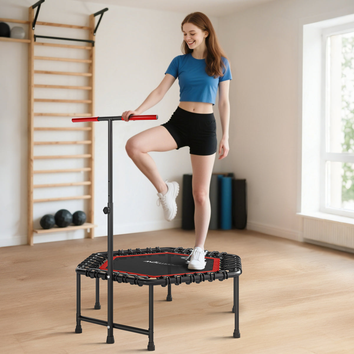 Trampoline de Fitness 114 cm avec Cordes Élastiques et Poignée Réglable - Rouge | Magi Jouets